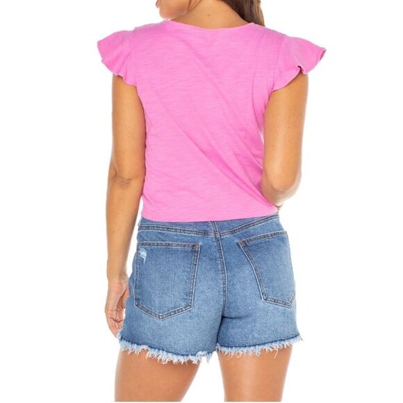 Women's Ruched Front Cropped Cotton Short Sleeve T-Shirt Top 2-Pack Size L - Picture 7 of 9